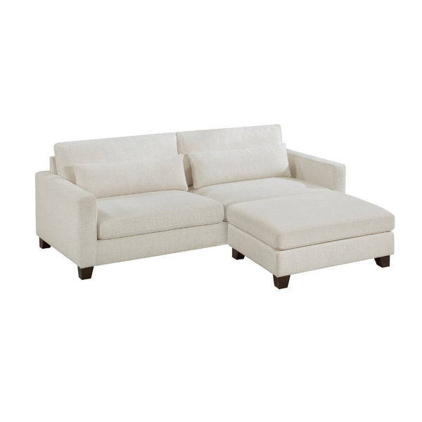Bior Accent Ottoman, Ivory Fabric Upholstery, Solid Wood Legs, 41 Inch -BM336276