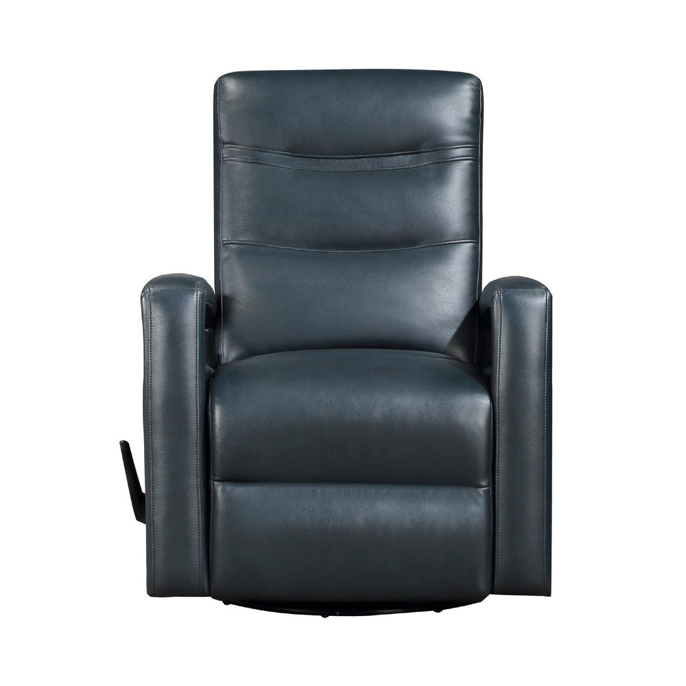 Kamo Manual Recliner Swivel Chair, 32 Inch, Navy Blue Faux Leather -BM336277