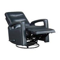 Kamo Manual Recliner Swivel Chair, 32 Inch, Navy Blue Faux Leather -BM336277