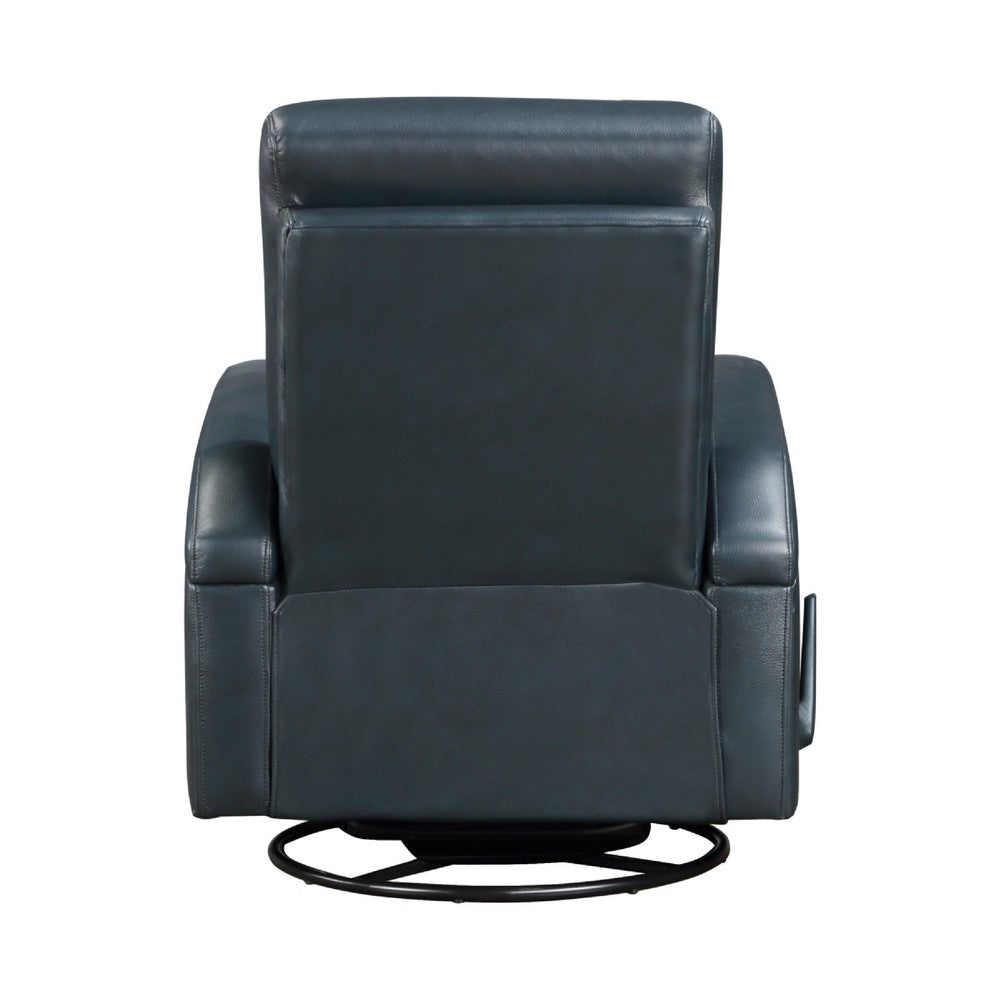 Kamo Manual Recliner Swivel Chair, 32 Inch, Navy Blue Faux Leather -BM336277
