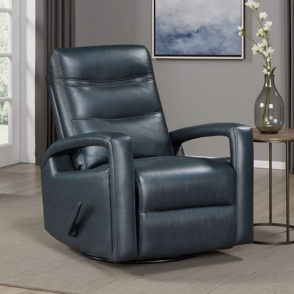 Kamo Manual Recliner Swivel Chair, 32 Inch, Navy Blue Faux Leather -BM336277