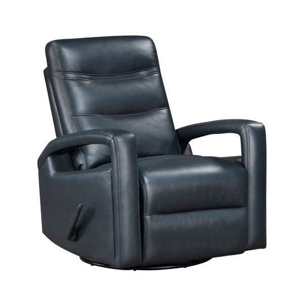 Kamo Manual Recliner Swivel Chair, 32 Inch, Navy Blue Faux Leather -BM336277