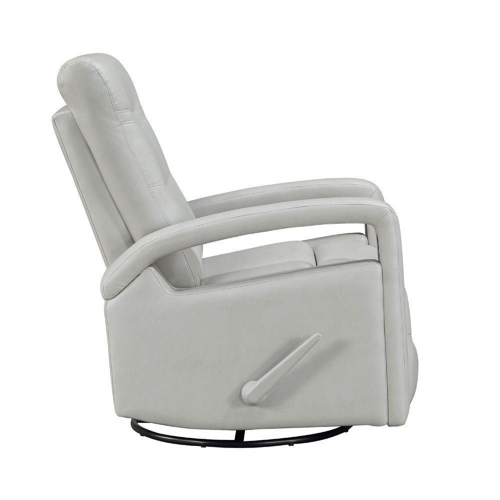 Kamo Manual Recliner Swivel Chair, 32 Inch, Smoke Gray Faux Leather -BM336278