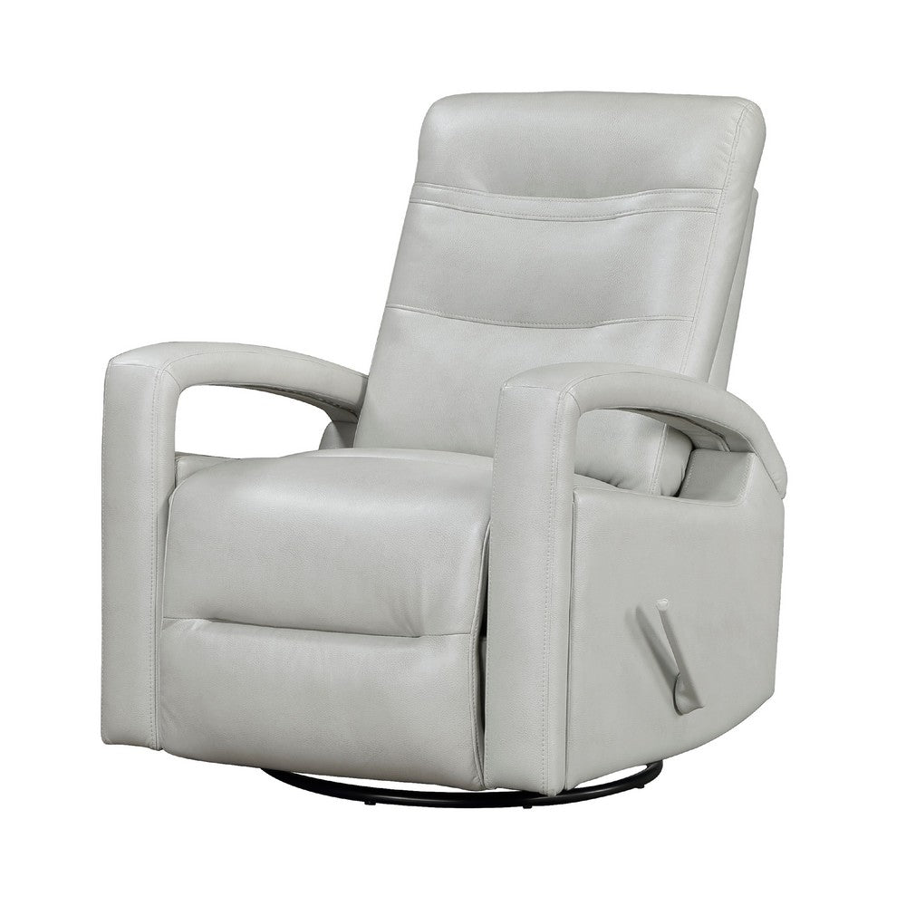 Kamo Manual Recliner Swivel Chair, 32 Inch, Smoke Gray Faux Leather -BM336278