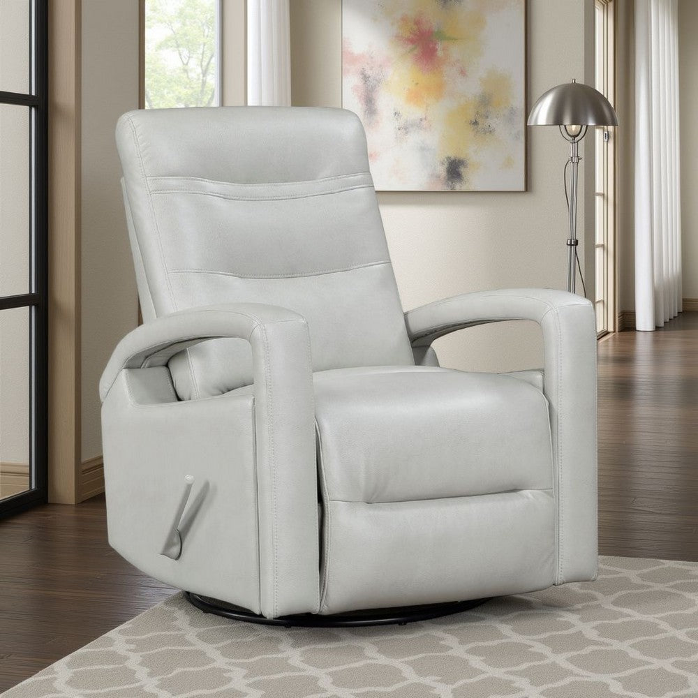 Kamo Manual Recliner Swivel Chair, 32 Inch, Smoke Gray Faux Leather -BM336278