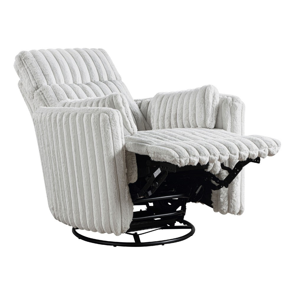 Swivel Manual Recliner Chair, 2 Pillows, White Corduroy, 39 Inch -BM336279