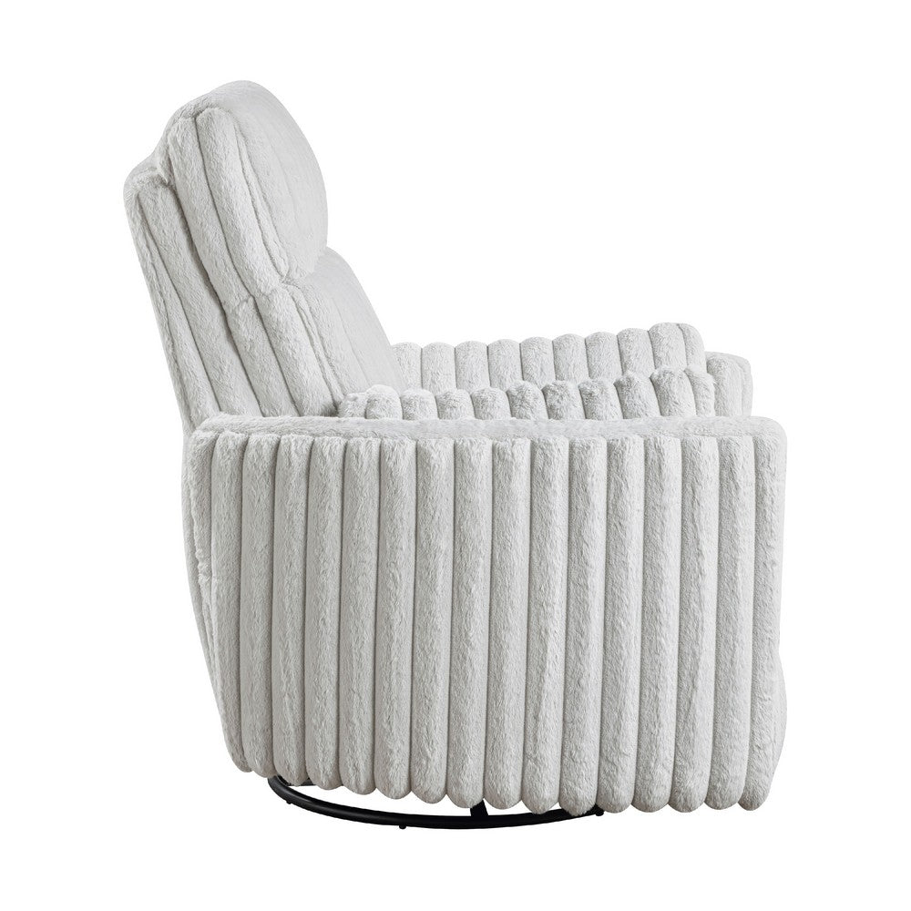 Swivel Manual Recliner Chair, 2 Pillows, White Corduroy, 39 Inch -BM336279