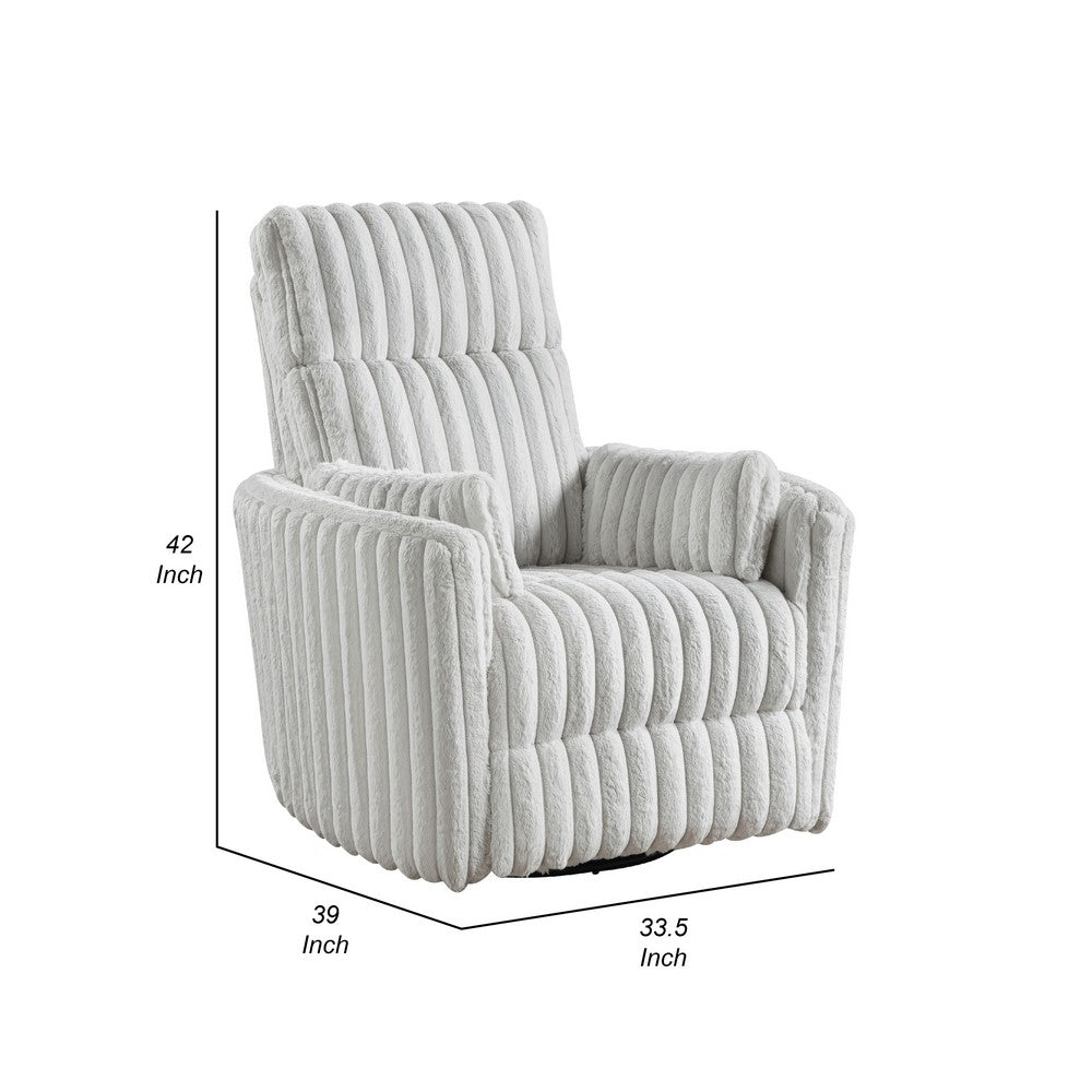 Swivel Manual Recliner Chair, 2 Pillows, White Corduroy, 39 Inch -BM336279