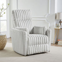 Swivel Manual Recliner Chair, 2 Pillows, White Corduroy, 39 Inch -BM336279