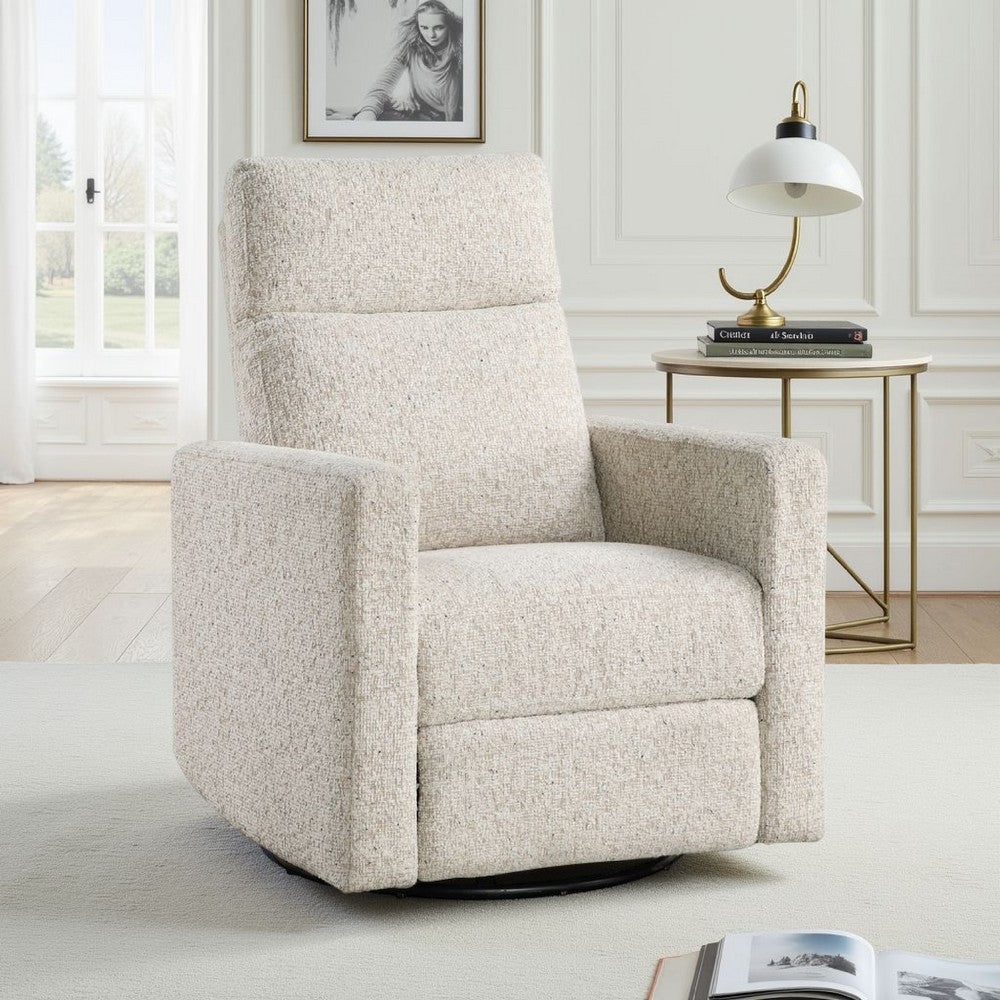Yujo Recliner Chair, Manual, 30 Inch, Beige Chenille, 360 Swivel -BM336282