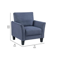 Xumo Sofa Armchair, Blue 34 Inch, Black Tapered Wood Legs -BM336292
