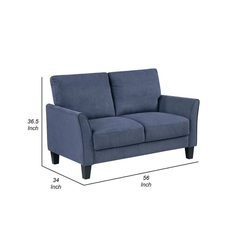Xumo Loveseat, Blue Fabric, 56 Inch, Black Tapered Wood Legs -BM336293