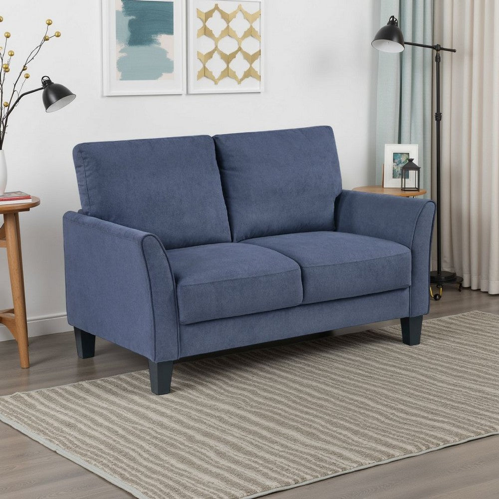 Xumo Loveseat, Blue Fabric, 56 Inch, Black Tapered Wood Legs -BM336293