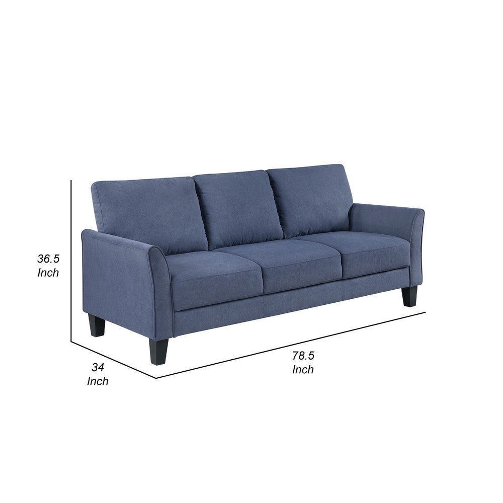 Xumo Sofa, Blue Fabric, 79 Inch, Black Tapered Wood Legs -BM336294