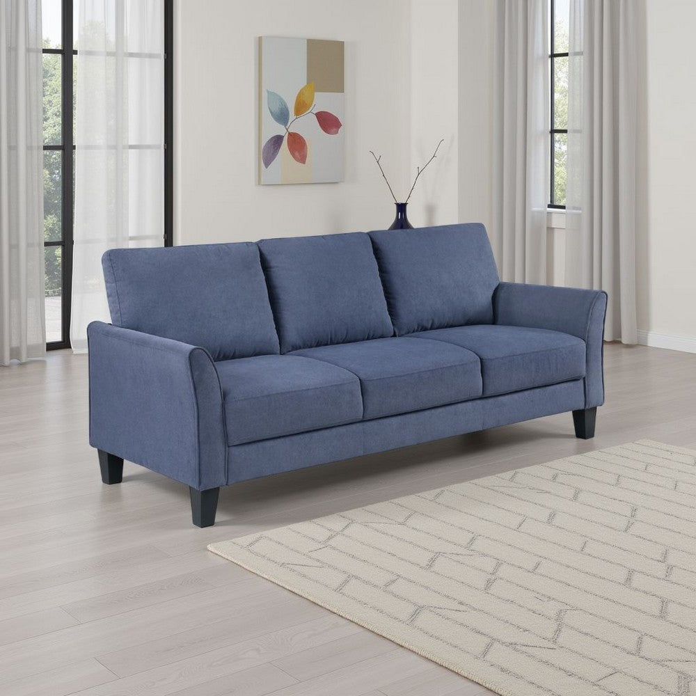 Xumo Sofa, Blue Fabric, 79 Inch, Black Tapered Wood Legs -BM336294