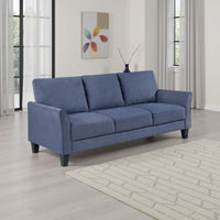 Xumo Sofa, Blue Fabric, 79 Inch, Black Tapered Wood Legs -BM336294