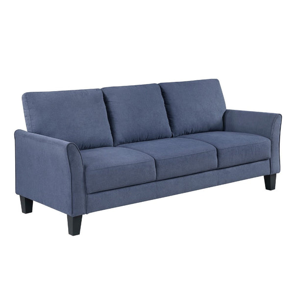 Xumo Sofa, Blue Fabric, 79 Inch, Black Tapered Wood Legs -BM336294