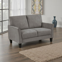 Xumo Loveseat, Taupe Gray Fabric, 56 Inch, Black Tapered Wood Legs -BM336296