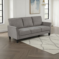 Xumo Sofa, Taupe Gray Fabric, 79 Inch, Black Tapered Wood Legs -BM336297