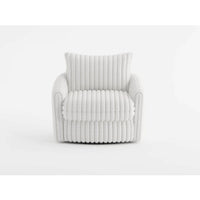 Goro Round Swivel Accent Chair, 39 Inch, Beige Corduroy, Solid Wood -BM336301