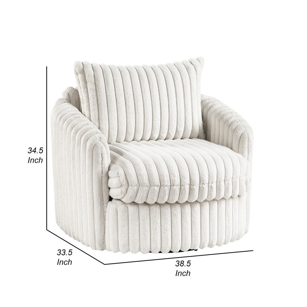 Goro Round Swivel Accent Chair, 39 Inch, Beige Corduroy, Solid Wood -BM336301