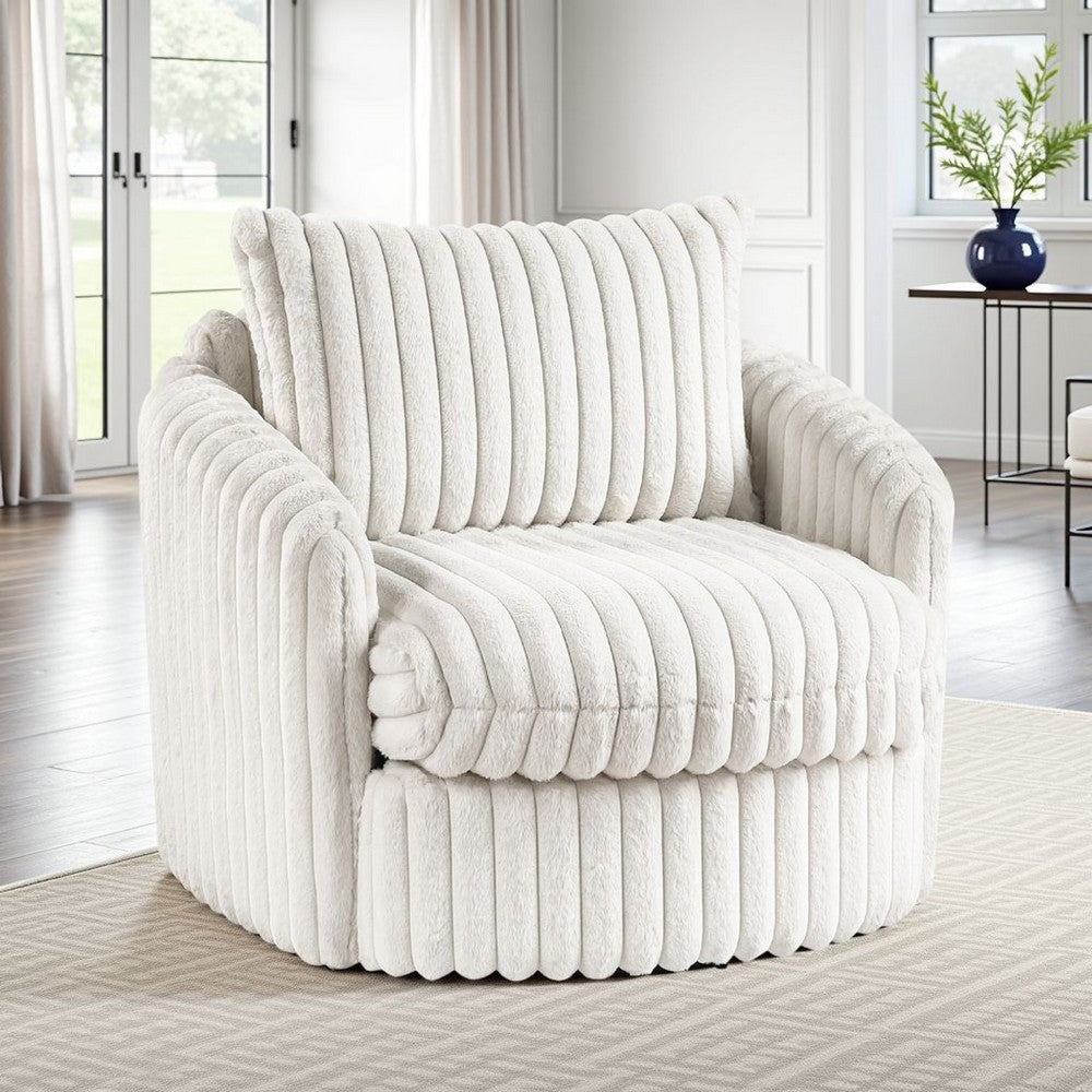 Goro Round Swivel Accent Chair, 39 Inch, Beige Corduroy, Solid Wood -BM336301
