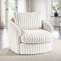 Goro Round Swivel Accent Chair, 39 Inch, Beige Corduroy, Solid Wood -BM336301