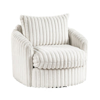 Goro Round Swivel Accent Chair, 39 Inch, Beige Corduroy, Solid Wood -BM336301