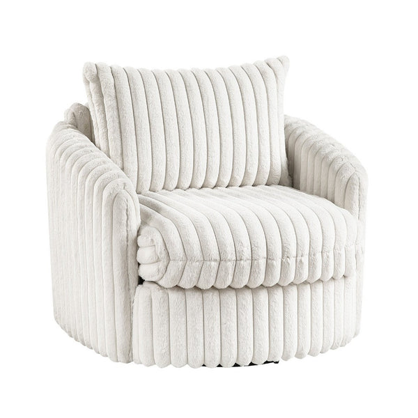 Goro Round Swivel Accent Chair, 39 Inch, Beige Corduroy, Solid Wood -BM336301