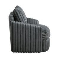 Goro Round Swivel Accent Chair, 39 Inch, Gray Corduroy, Solid Wood -BM336302