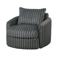 Goro Round Swivel Accent Chair, 39 Inch, Gray Corduroy, Solid Wood -BM336302