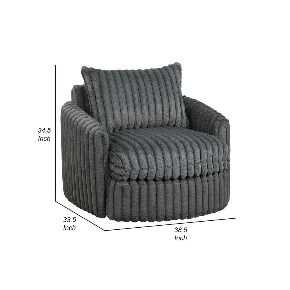 Goro Round Swivel Accent Chair, 39 Inch, Gray Corduroy, Solid Wood -BM336302