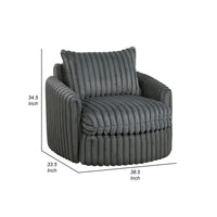 Goro Round Swivel Accent Chair, 39 Inch, Gray Corduroy, Solid Wood -BM336302