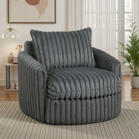 Goro Round Swivel Accent Chair, 39 Inch, Gray Corduroy, Solid Wood -BM336302