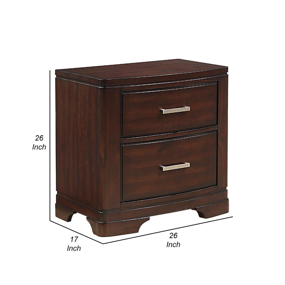 Hudy 2 Drawer Nightstand, 26 Inch, Cherry Brown Birch Veneer -BM336303
