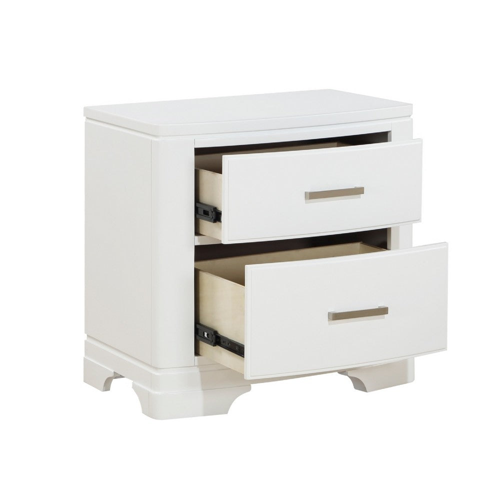 Hudy 2 Drawer Nightstand, Metal Handles, 26 Inch, White Birch Veneer -BM336306