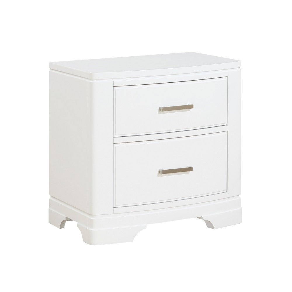 Hudy 2 Drawer Nightstand, Metal Handles, 26 Inch, White Birch Veneer -BM336306