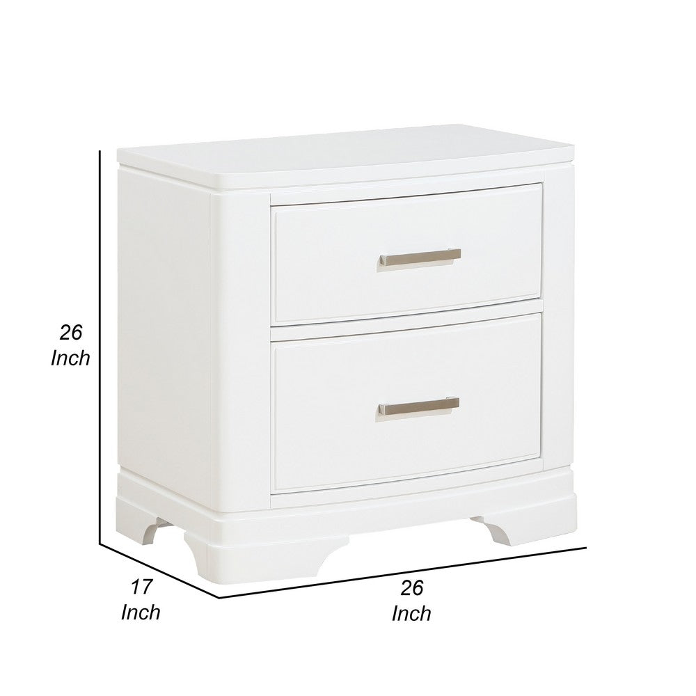 Hudy 2 Drawer Nightstand, Metal Handles, 26 Inch, White Birch Veneer -BM336306