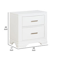 Hudy 2 Drawer Nightstand, Metal Handles, 26 Inch, White Birch Veneer -BM336306