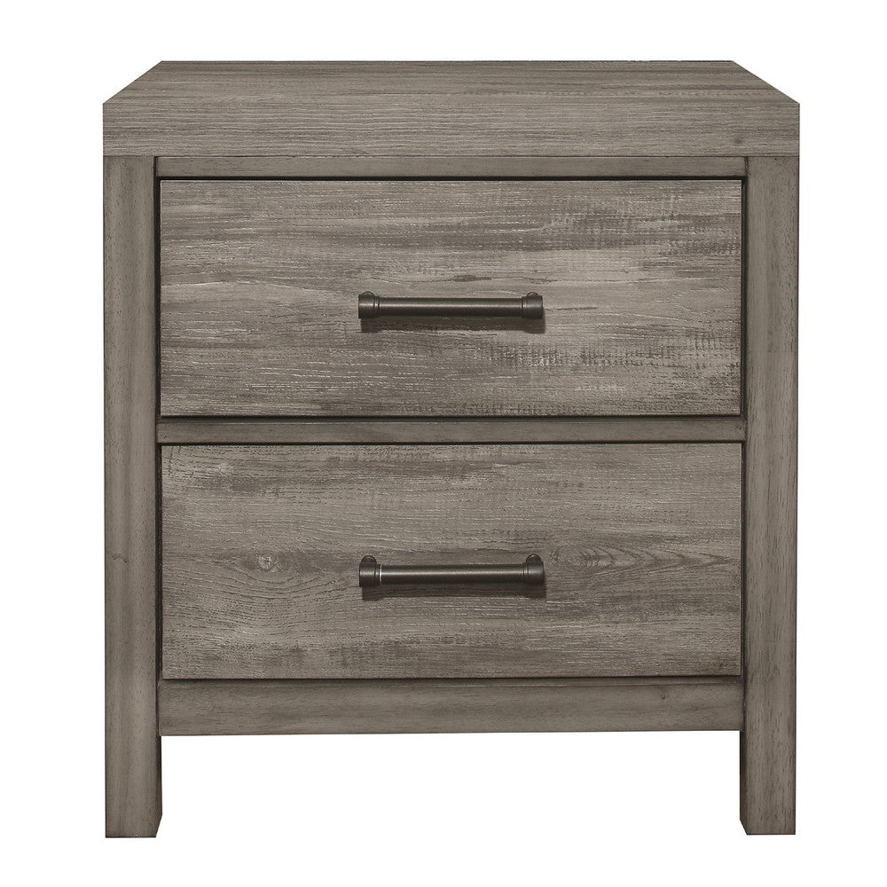 Rie 2 Drawer Nightstand, 26 Inch, Weathered Gray Melamine Laminate -BM336309