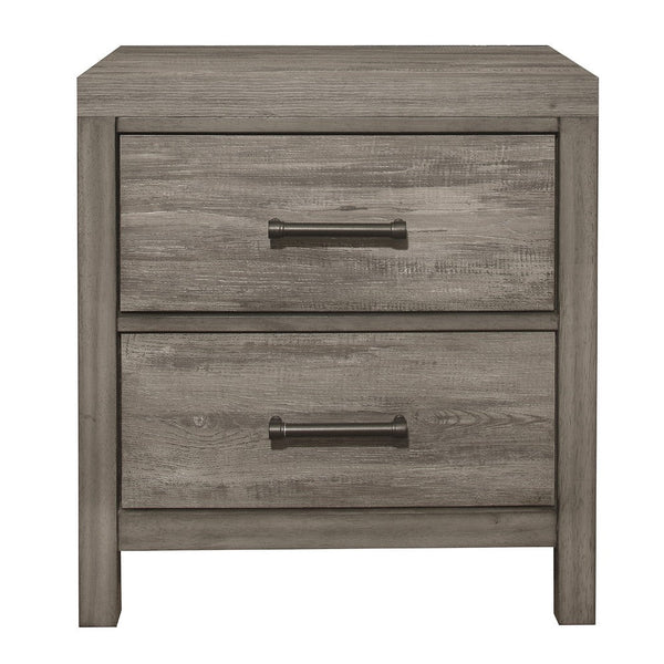 Rie 2 Drawer Nightstand, 26 Inch, Weathered Gray Melamine Laminate -BM336309