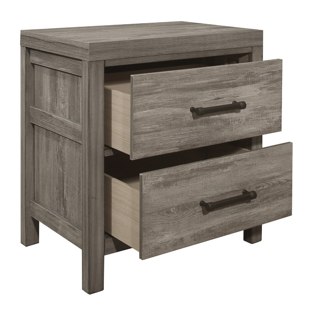 Rie 2 Drawer Nightstand, 26 Inch, Weathered Gray Melamine Laminate -BM336309