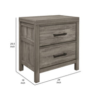 Rie 2 Drawer Nightstand, 26 Inch, Weathered Gray Melamine Laminate -BM336309