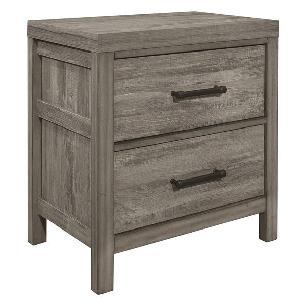 Rie 2 Drawer Nightstand, 26 Inch, Weathered Gray Melamine Laminate -BM336309