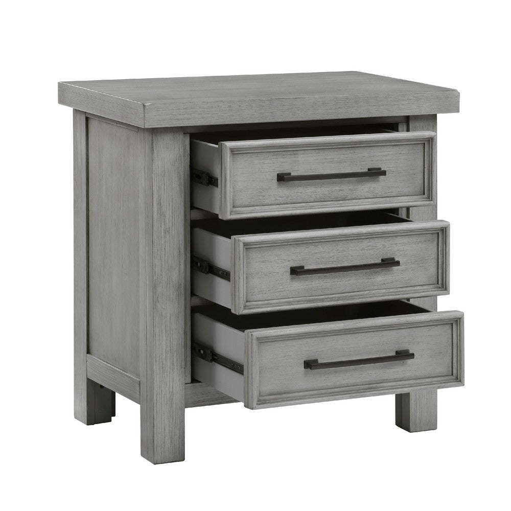 Daisy Nightstand, Gray Mango Veneer, 3 Drawers, Bronze Metal Knobs -BM336314