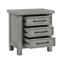 Daisy Nightstand, Gray Mango Veneer, 3 Drawers, Bronze Metal Knobs -BM336314