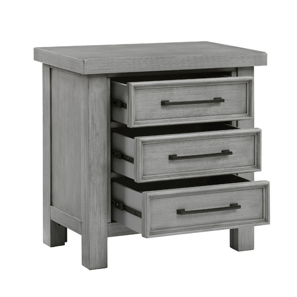Daisy Nightstand, Gray Mango Veneer, 3 Drawers, Bronze Metal Knobs -BM336314