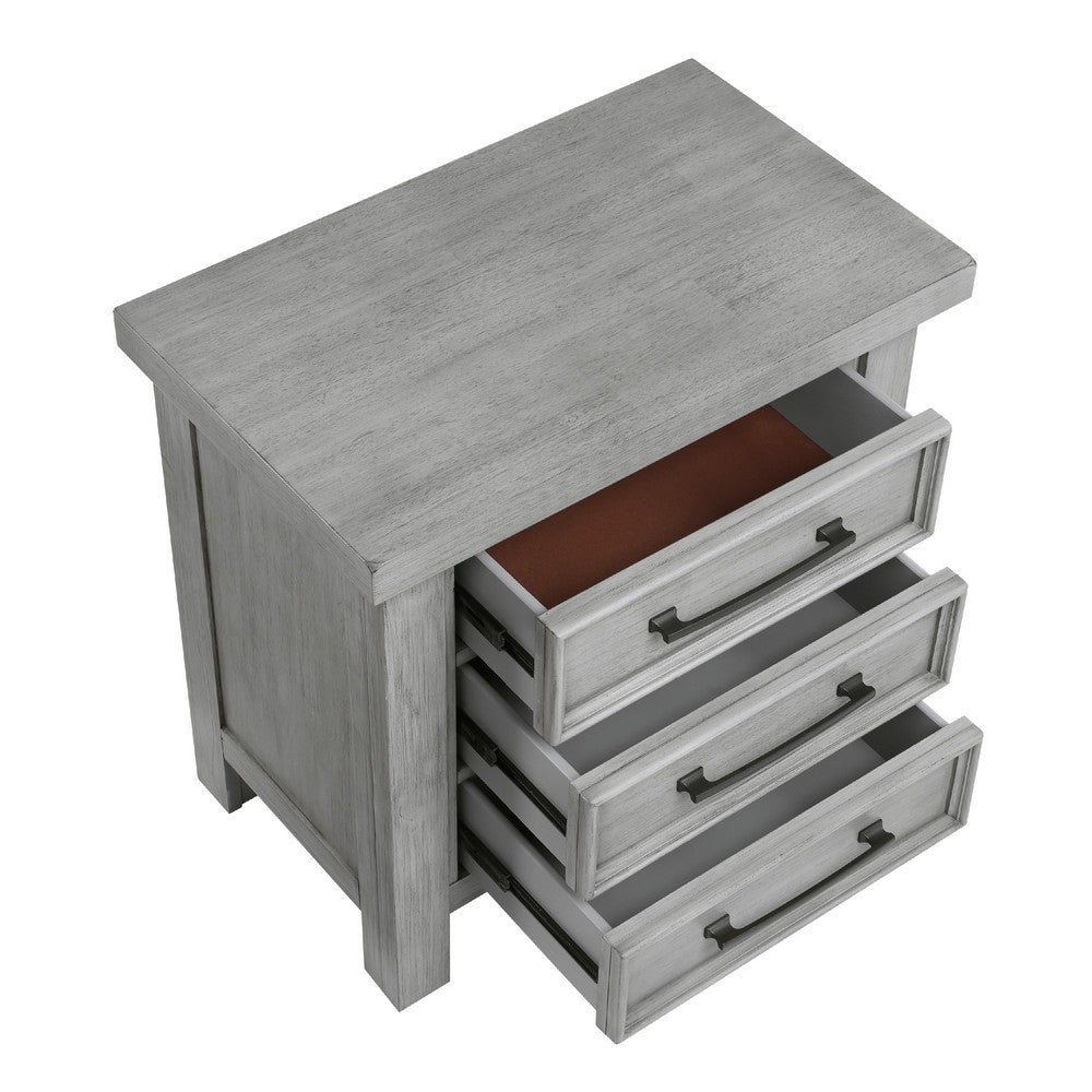Daisy Nightstand, Gray Mango Veneer, 3 Drawers, Bronze Metal Knobs -BM336314