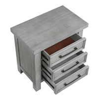 Daisy Nightstand, Gray Mango Veneer, 3 Drawers, Bronze Metal Knobs -BM336314