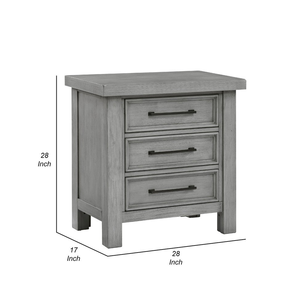 Daisy Nightstand, Gray Mango Veneer, 3 Drawers, Bronze Metal Knobs -BM336314